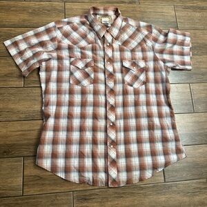 Wrangler Mens XL  S Sleeve Pearl Snap Brown Plaid Lightweight Western Shirt
